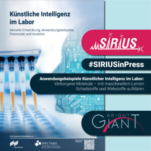 Unsere Software SIRIUS ist eines der Anwendungsbeispiele Künstlicher Intelligenz im Labor, die auf der analytica 2024 in der SPECTARIS Studie über die aktuellen Entwicklungen, Potenziale und Ausblicke von KI im Labor vorgestellt wurden. SIRIUS ist eine Softwarelösung zur automatischen Strukturaufklärung unbekannter Moleküle und leistet einen wertvollen Beitrag zur Entdeckung neuer Wirkstoffe und zur Identifizierung von Schadstoffen und Verunreinigungen.
