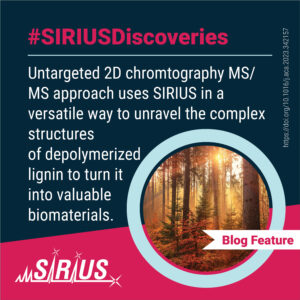 Despite being one of Earth's most abundant polymeric organic compounds, lignin is often considered a lower-value byproduct in industrial processes. Converting lignin into valuable chemicals or biomaterials requires a thorough structural characterisation of depolymerised products. This non-targeted analysis method involving 2D liquid chromatography and high-resolution tandem mass spectrometry uses SIRIUS in versatile ways to unravel the complex structures of depolymerized lignin.
